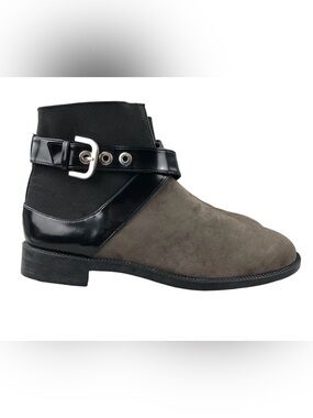 Zara Black and Taupe Suede Ankle Boots with Buckle